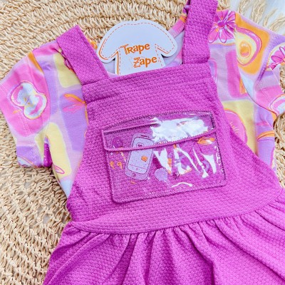 Conj. Blusa Frutinhas e Salopete Makes - Roxo